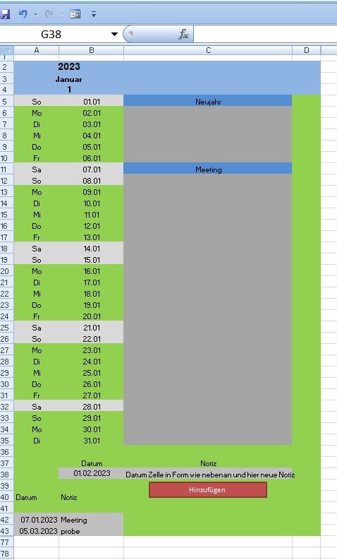Monatsansicht und Eingabe