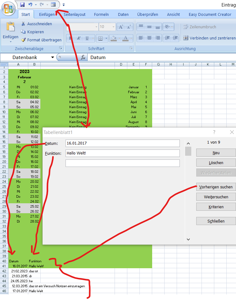 Excel-Maske in Aktion