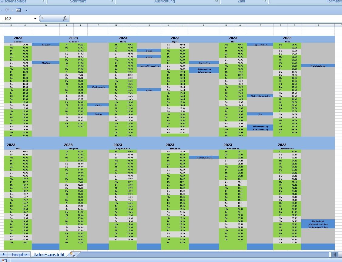 Jahresansicht, Quelle Excel 2007
