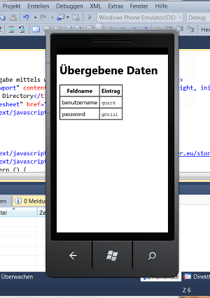 Phonegap nach Betätigung der Sendetaste