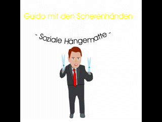 Trailer: Guido mit den Scherenhänden: Herr Dr. Westerwelle zerschneidet die soziale Hängematte und die Hyporealestate fällt auf die Hartz IV - Empfänger: Karikatur